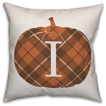 Plaid Pumpkin Monogram I 18x18 Spun Poly Pillow