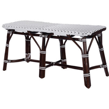 Bowery Hill Transitional Rattan Weave Bench in Dark Brown Finish