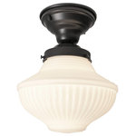 The Lamp Goods - Traditional Milk Glass Ceiling Light Fixture, Antique Black - Features a high quality, heavy milk glass globe with exquisite details to create the perfect vintage inspired schoolhouse milk glass light fixture for your kitchen or bathroom space.