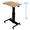 28" Stainless Steel Adjustable Mobile School Standing Desk in Natural Wood/Black