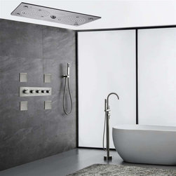 Thermostatic Recessed Ceiling Mount Led Rainfall Shower System, A Brushed Nickel - Showerheads And Body Sprays