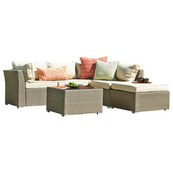 Transitional Sectional Sofas Jicaro 5-Piece-Piece Outdoor Wicker Sectional Sofa Set, Rustic Light Brown