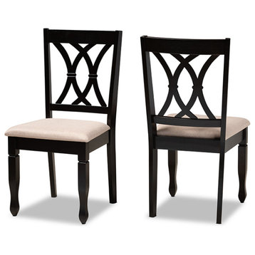 Reneau Modern Sand Fabric Espresso Brown Wood Dining Chair, Set of 2