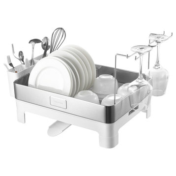 Concerto Stainless Steel Dish Drying Rack, Wine Glass Holder, Silver/White