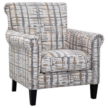 Roseanne Accent Armchair with Nail Head Trim, Gold and Gray