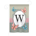 Breeze Decor - Butterflies W Monogram 2-Sided Impression Garden Flag - Size: 13 Inches By 18.5 Inches - With A 3" Pole Sleeve. All Weather Resistant Pro Guard Polyester Soft to the Touch Material. Designed to Hang Vertically. Double Sided - Reads Correctly on Both Sides. Original Artwork Licensed by Breeze Decor. Eco Friendly Procedures. Proudly Produced in the United States of America. Pole Not Included.