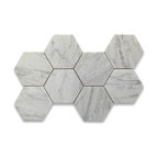 5" Hexagon Carrara Marble Honed Venato Carrera White Wall Floor Tile, 1 sheet