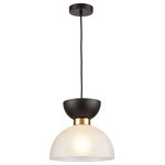 Elk Home - Softshot 1-Light Pendant - With black and white set to be one of this year's most striking trends, incorporate the look with the Softshot lighting collection. This pendant features a black and white frosted glass shade with hourglass curves and a metal cinch in an aged brass finish. This design holds a single bulb and is fitted with a black, cloth-covered cord. It's sleek vibe is an ideal choice for the style conscious, and is perfect for variety of interior locations. A table lamp is also available in the Softshot collection.