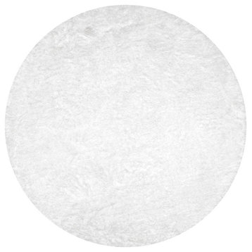 Hand-Tufted Grace Soft Shag Rug, Snow, 6'x6' Round