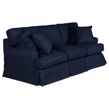 Sli-Pieceover For T-Cushion Sofa, Stain Resistant Performance Fabric, Navy Blue