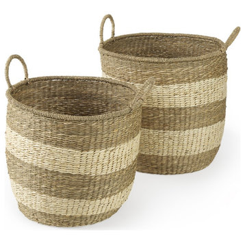 Set of Two Round Wicker Storage Baskets