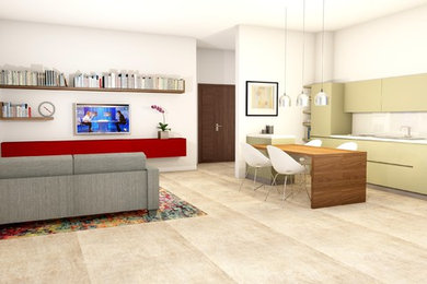 Ispirazione per un soggiorno moderno stile loft con TV a parete