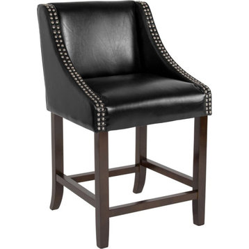 Flash Furniture Carmel 24" Leather Counter Stool in Black and Walnut