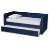 Larkin Modern Navy Blue Velvet Upholstered Twin Size Daybed with Trundle