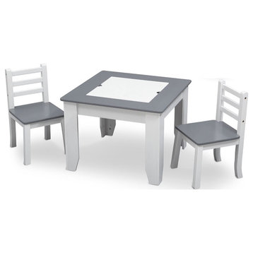 Delta Children Chelsea Wood/Metal Table and Chair Set in Light Gray/White