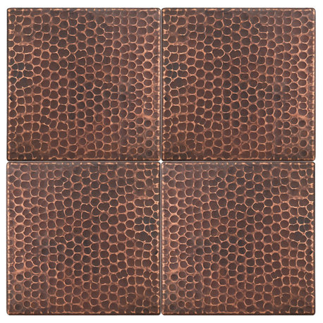 Hammered Copper Tile, 6"x6", Set of 4