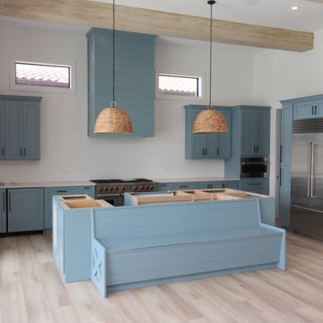 Custom Made Kitchen Range Hood Cover with Shiplap, Painted Existing Cabinetry