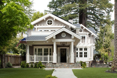 Inspiration for a traditional two-storey grey exterior in San Francisco with wood siding.