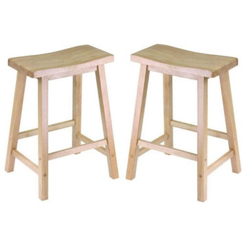 Home Square 2 Piece Solid Wood Saddle Seat Counter Stool Set in Beech