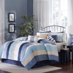 Madison Park - Madison Park Larson 7-Piece Comforter Set in Blue - Comforters And Comforter Sets