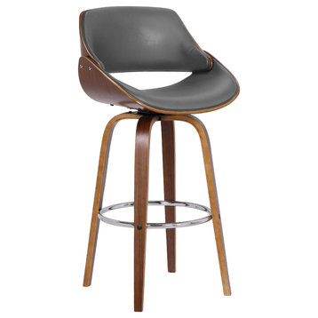 Mona Walnut Wood Finish & Gray Faux Leather, Counterstool