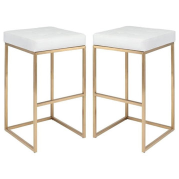 Home Square Chi 29.75" Faux Leather Bar Stool in White and Gold - Set of 2