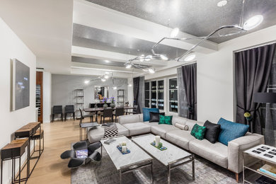 Example of a trendy living room design in New York