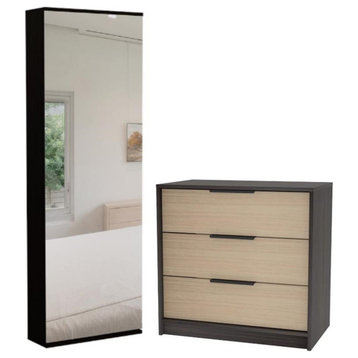 Home Square 2-Piece Set with Shoe Rack with Mirror and 3 Drawers Dresser