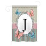 Breeze Decor - Butterflies J Monogram 13"x18.5" USA-Produced Home Decor Flag - Flags are manufactured in the USA, with Licensing from American Companies and sold by American Vendors Only. Beware of Counterfeit Items from Overseas. Designed to hang vertically from an outdoor pole or inside as wall decor, Pro-Guard sublimation flag measures 28"x 40" with a 3" Pole sleeve. Read both Sides. Poles and hardware are NOT INCLUDED.