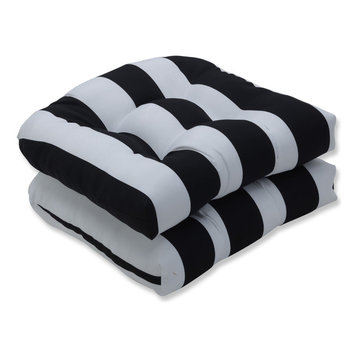 Outdoor/Indoor Cabana Stripe Black Wicker Seat Cushion, Set of 2
