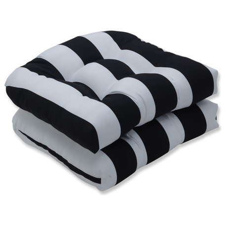 Outdoor/Indoor Cabana Stripe Black Wicker Seat Cushion, Set of 2