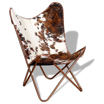 vidaXL Butterfly Chair Living Room Chair Brown and White Real Cowhide Leather