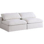 Meridian Furniture - Serene Linen Textured Fabric Deluxe Comfort 2-Piece Modular Sofa, Cream - There's lots to love about the Serene linen textured deluxe cloud-like comfort modular collection, and this piece is not an exception. The soft cream linen textured fabric is cozy and sleek to the touch while the overstuffed down/feather cushions provide gentle support so you can relax and unwind like a VIP. Customize your seating with this modular set by adding the pieces you like most. Latches under each piece make it easy to snap them into position for a look that's modern yet welcoming.