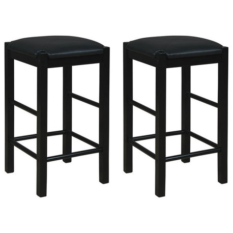 Linon Tifton Set of Two 25" Backless Wood Faux Leather Counter Stools in Black