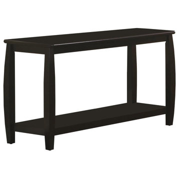 Contemporary Console Table, Slightly Rounded Legs With Lower Shelf, Dark Brown