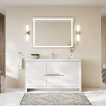 Esconde Bath Vanity, Double Sink, 60", High Gloss White, Freestanding