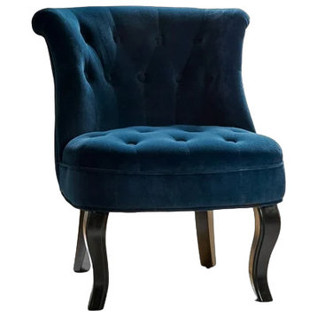 Set of 2 Accent Chair, Armless Button Tufted Seat With Curved Back, Navy