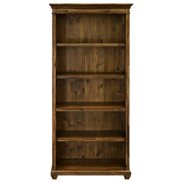 Traditional Wood Open Bookcase Office Fully Assembled Brown