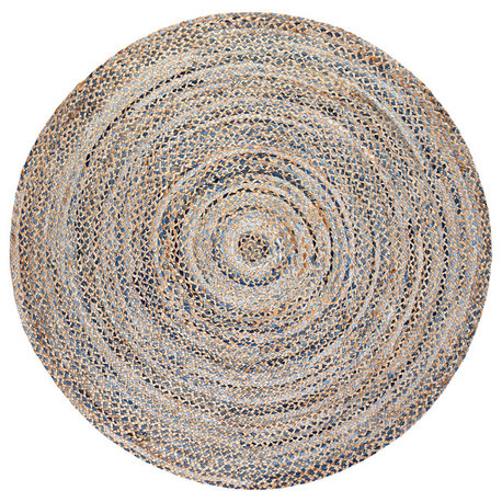 Kerala Denim and Jute Round Rug, 4'