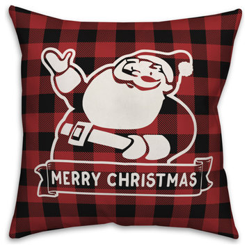 Plaid Retro Santa 18"x18" Throw Pillow Cover