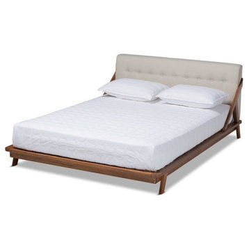 Baxton Studio Sante Mid-Century Upholstered Wood Full Platform Bed - Light Beige