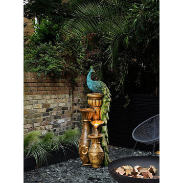 Resin Pedestal Peacock and Urns Outdoor Fountain