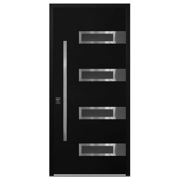 Inox S4 Black Modern Exterior Entry Steel Door by Nova, Right Hand in-Swing