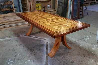 custom table with pine and mahogany inlays