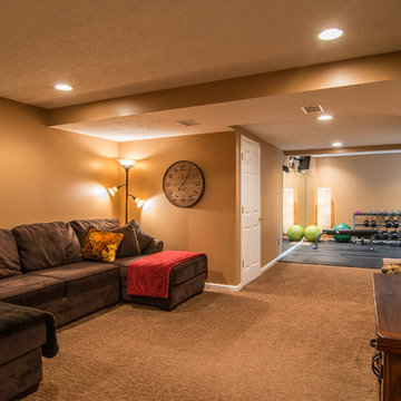 Finished basement with exercise area and small bath in Wexford, PA