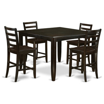 5-Piece Pub Table Set, Square Table and 4 Counter Chairs, Cappuccino