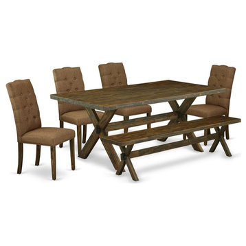 East West Furniture X-Style 6-piece Wood Dinette Table Set in Jacobean Brown