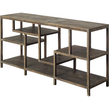Wright I Medium Brown Solid Wood Multi-Level Shelf Console Table