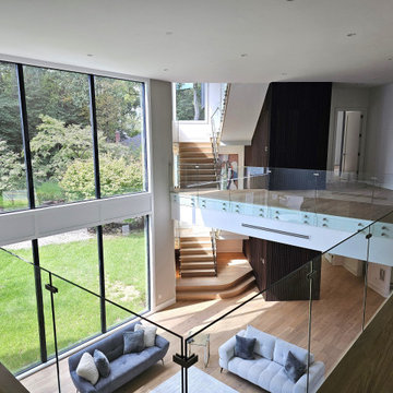 Project #129 | Modern White Oak Staircase with Slanted Risers