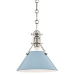 Hudson Valley Lighting - Painted No.2 Small Pendant, Polished Nickel, Blue Bird Shade - Designed by Mark D. Sikes
